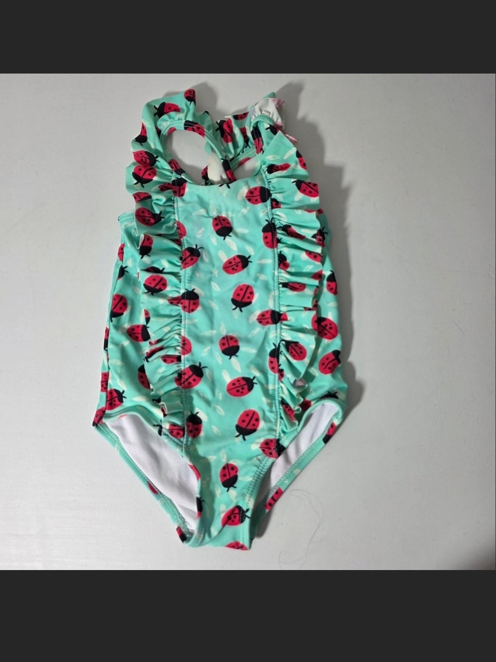Girls' Mint Ladybug Ruffle One-Piece Swimsuit